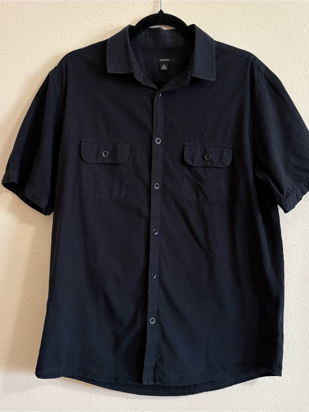 Alfani Men's Black Short-Sleeve Button-Down Shirt with Chest Flaps